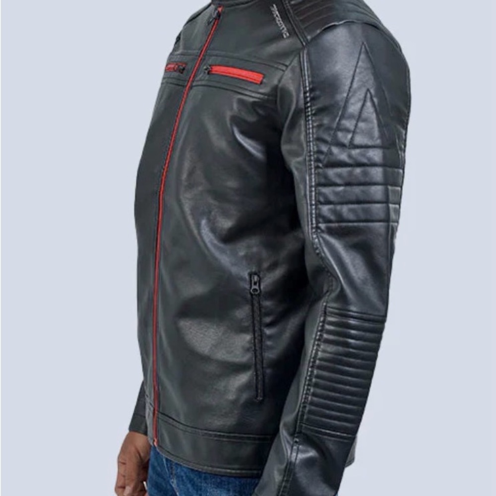 Chic Men's Black Bomber Jacket with Red Accents